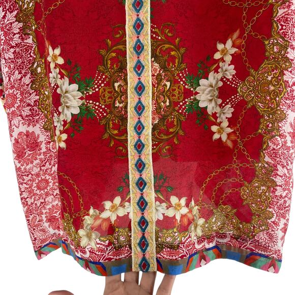 Johnny Was Dolce Mix Print Kimono Jacket Pockets Red Size XS - Picture 8 of 9